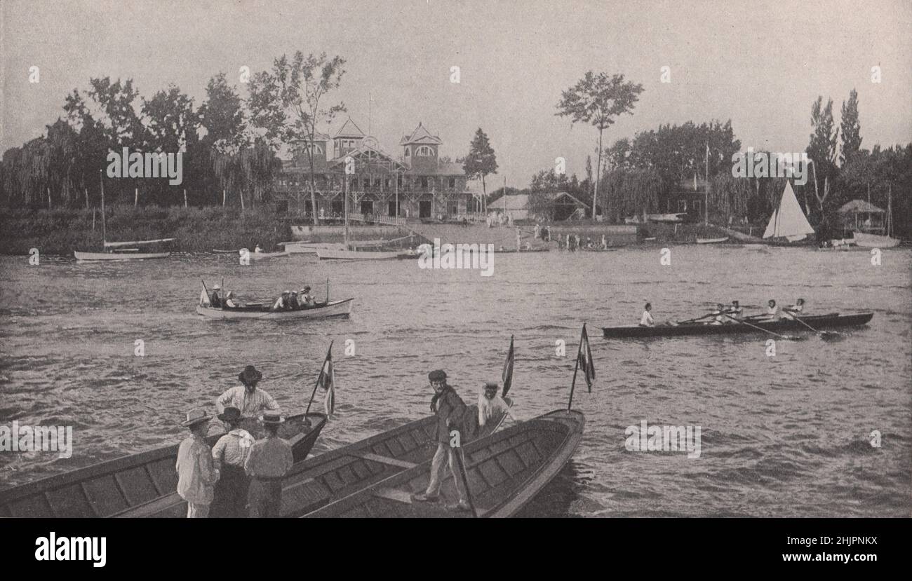 Bootstouren auf dem Tigre, wo Buenos Aires nach einer Erleichterung aus der Runde der Geschäfte sucht. Argentinien (1923) Stockfoto