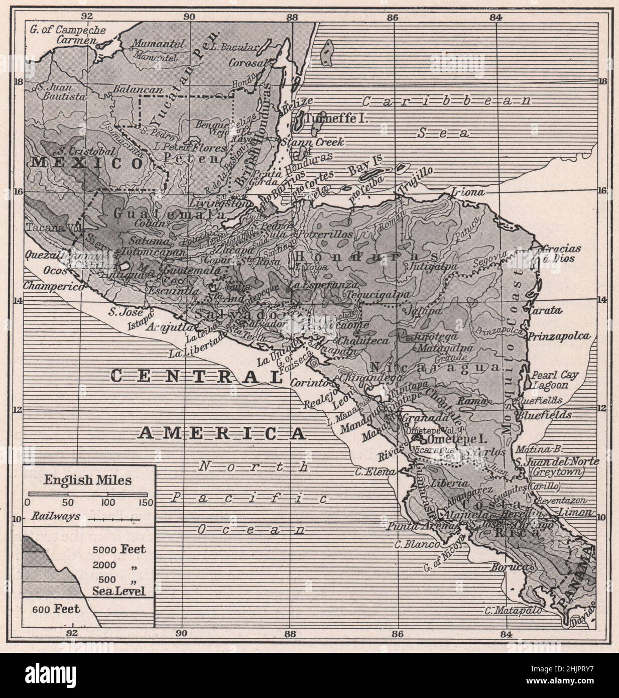 Die fünf Republiken und eine Kolonie Mittelamerikas. Mittelamerika (Karte 1923) Stockfoto