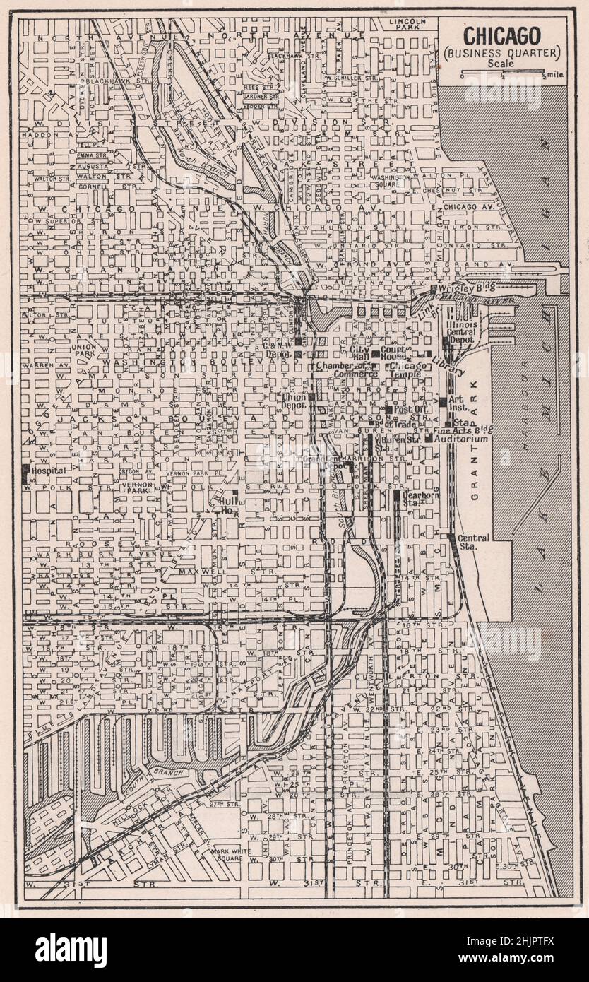 Zentrale Bezirke in Chicagos 200 Quadratmeilen City. Illinois (1923 Karte) Stockfoto