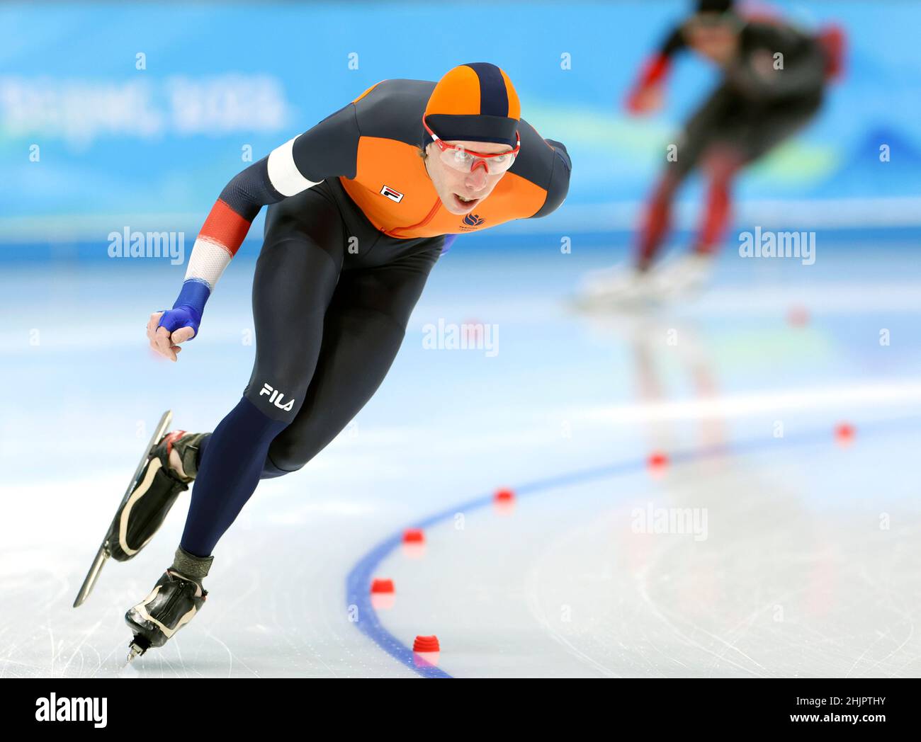 Peking, China. 31st Januar 2022. Der niederländische Eisschnelllaufathlet Jorrit Bergsma nimmt am kombinierten Training beim National Speed Skating Oval in Peking, der Hauptstadt Chinas, am 31. Januar 2022 Teil. Quelle: Cheng Tingting/Xinhua/Alamy Live News Stockfoto Peking, China. 31st Januar 2022. Der niederländische Eisschnelllaufathlet Jorrit Bergsma nimmt am kombinierten Training beim National Speed Skating Oval in Peking, der Hauptstadt Chinas, am 31. Januar 2022 Teil. Quelle: Cheng Tingting/Xinhua/Alamy Live News Stockfoto