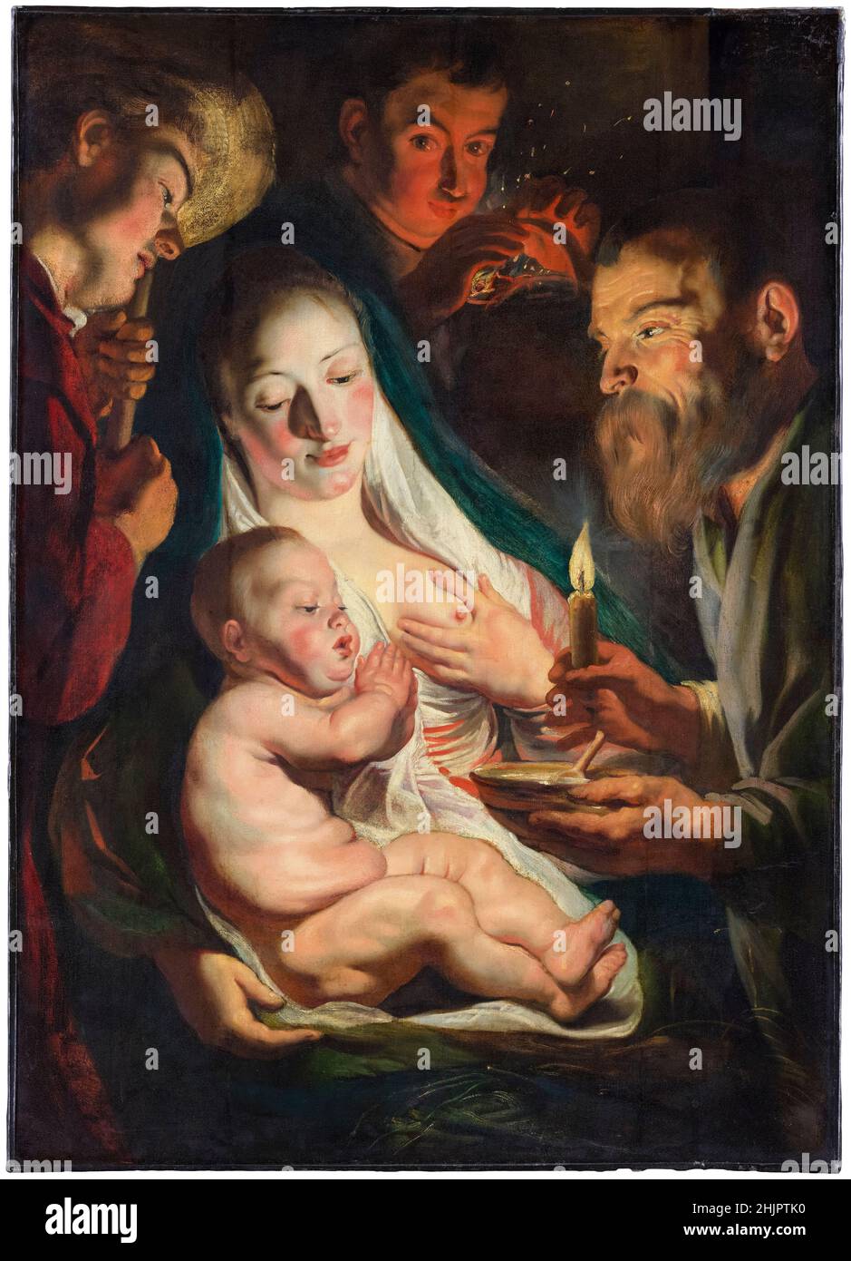 Die Heilige Familie mit Hirten, Gemälde von Jacob Jordaens, 1616 Stockfoto