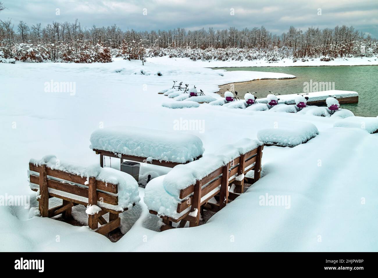 Am 'Tavropos'-Aktivitätszentrum, Plastiras-See, Karditsa, Thessalien, Griechenland. Stockfoto