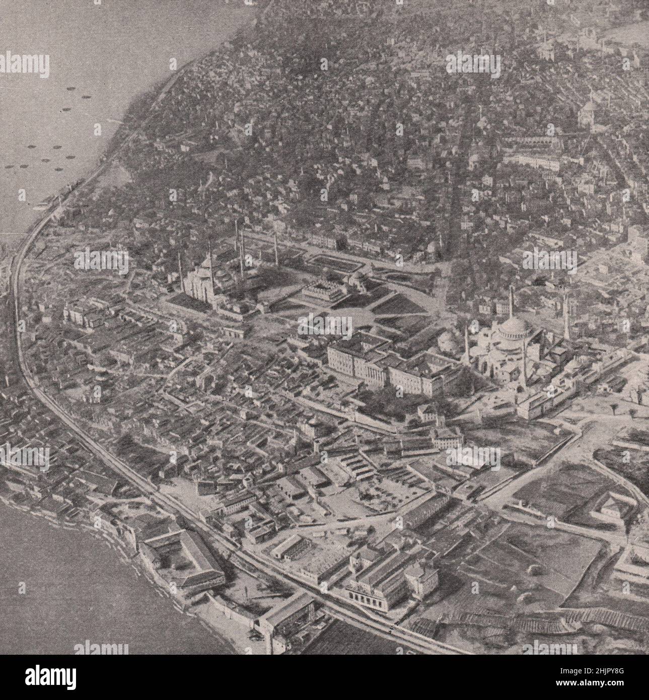 Stamboul wie eine Karte unter dem Flügel des Flugzeugs. Türkei. Konstantinopel Istanbul (1923) Stockfoto