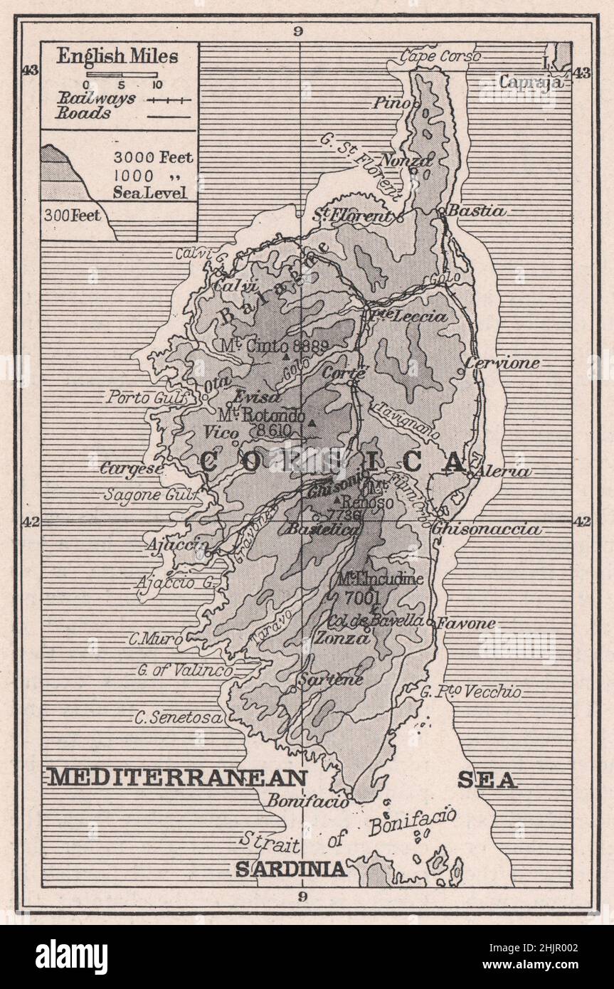 Golf und Landzungen der Rocky Corsica. Frankreich (Karte 1923) Stockfoto