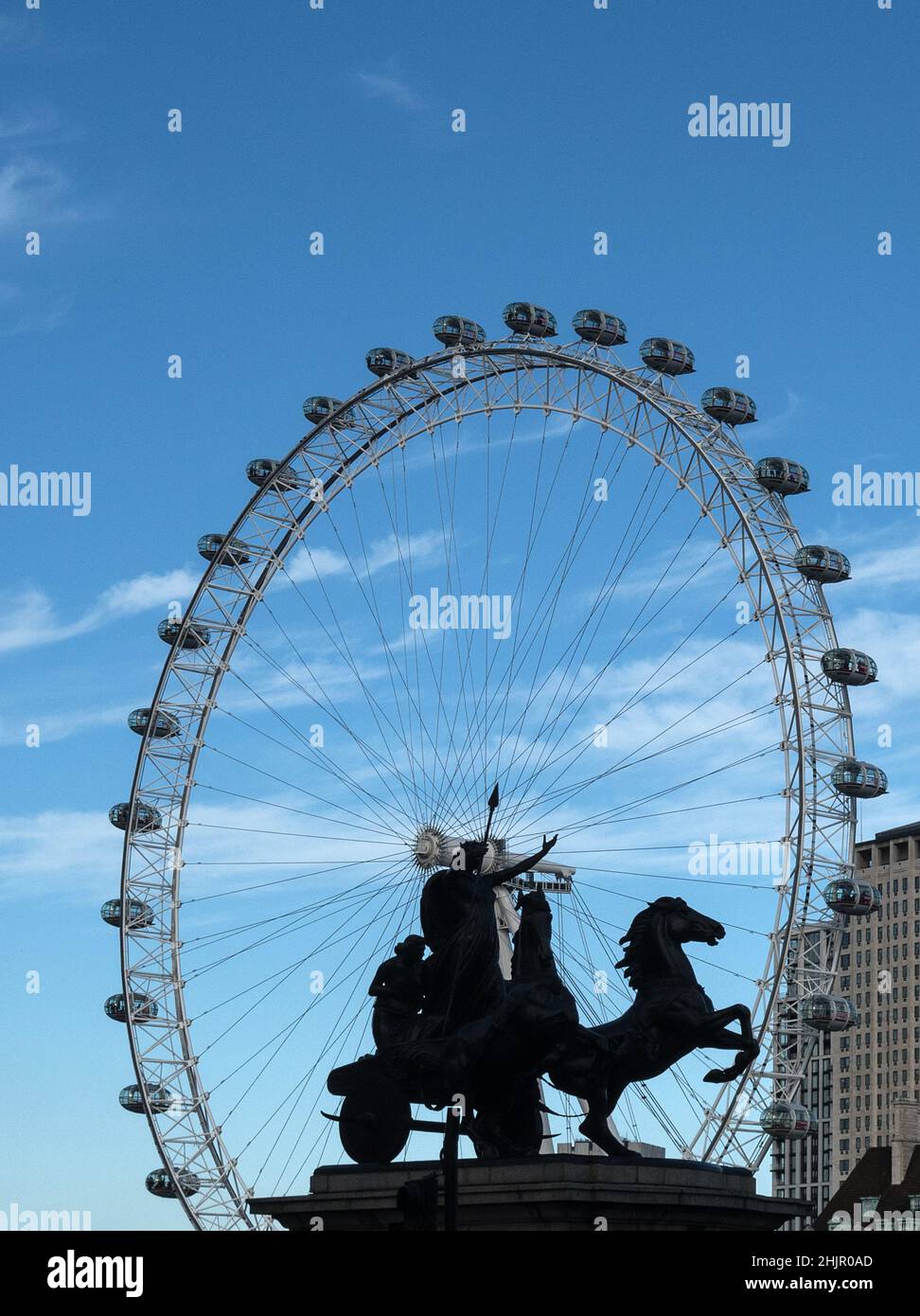 Bronzestatue von Boadicea (Boudica) und ihren Töchtern in der Nähe der Westminster Bridge, London Stockfoto