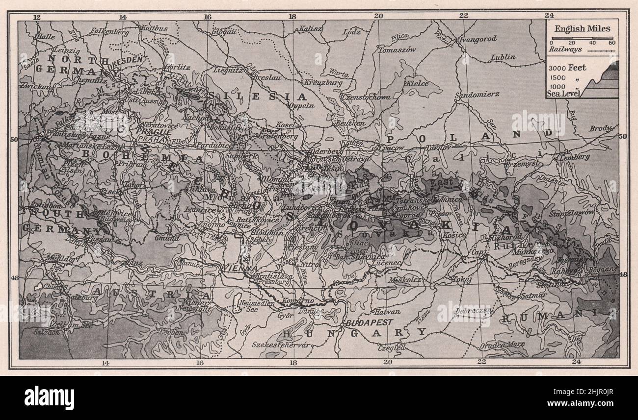 Die Tschechoslowakei liegt in ihren natürlichen Grenzen von Berg und Fluss. Tschechische Republik (Karte 1923) Stockfoto Die Tschechoslowakei liegt in ihren natürlichen Grenzen von Berg und Fluss. Tschechische Republik (Karte 1923) Stockfoto