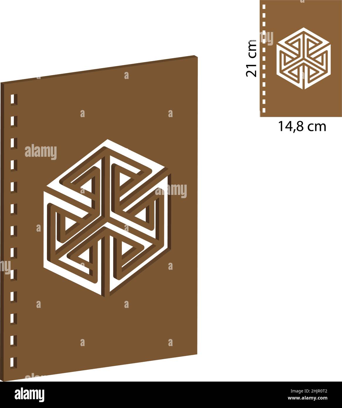 Notizbuch aus Holz mit lasergeschnittenem Wood Art-Laser. A5 Spiralheft mit Holzabdeckung. Lasergeschnittene Holztagebuch-Datei. Hübsches Holzgeschenk. Stock Vektor