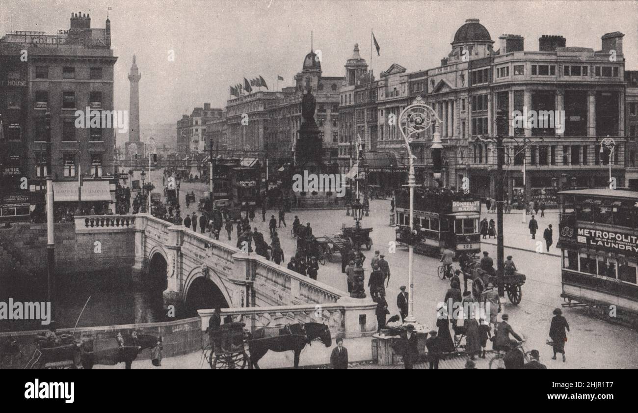Alltag in der O'Connell Street, der geräumigsten Durchgangsstraße der Stadt Dublin. Irland (1923) Stockfoto