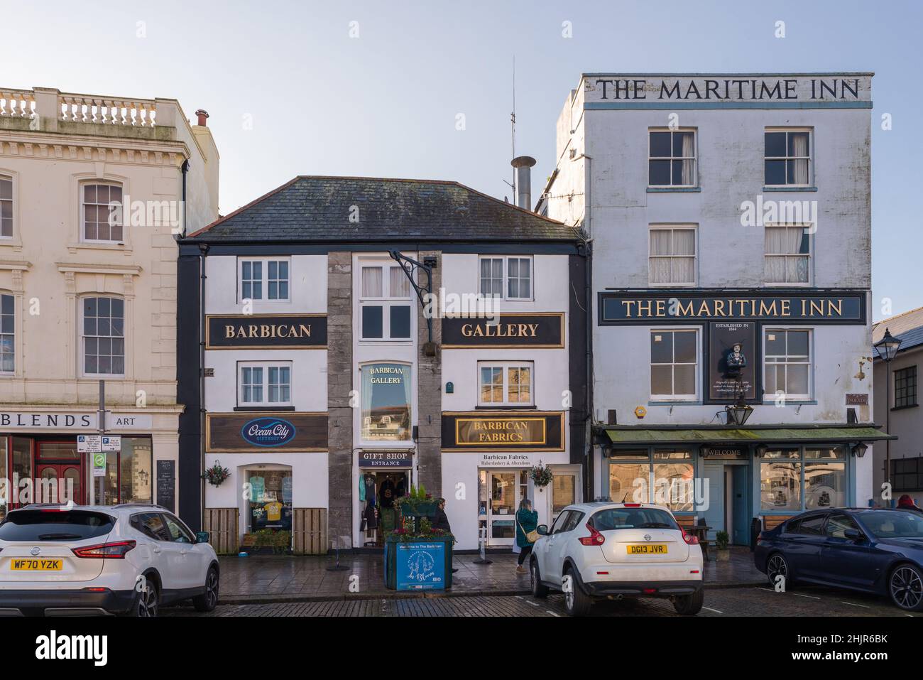 Pubs und Bars am Wasser in der Barbican Gegend von Plymouth, Devon Stockfoto