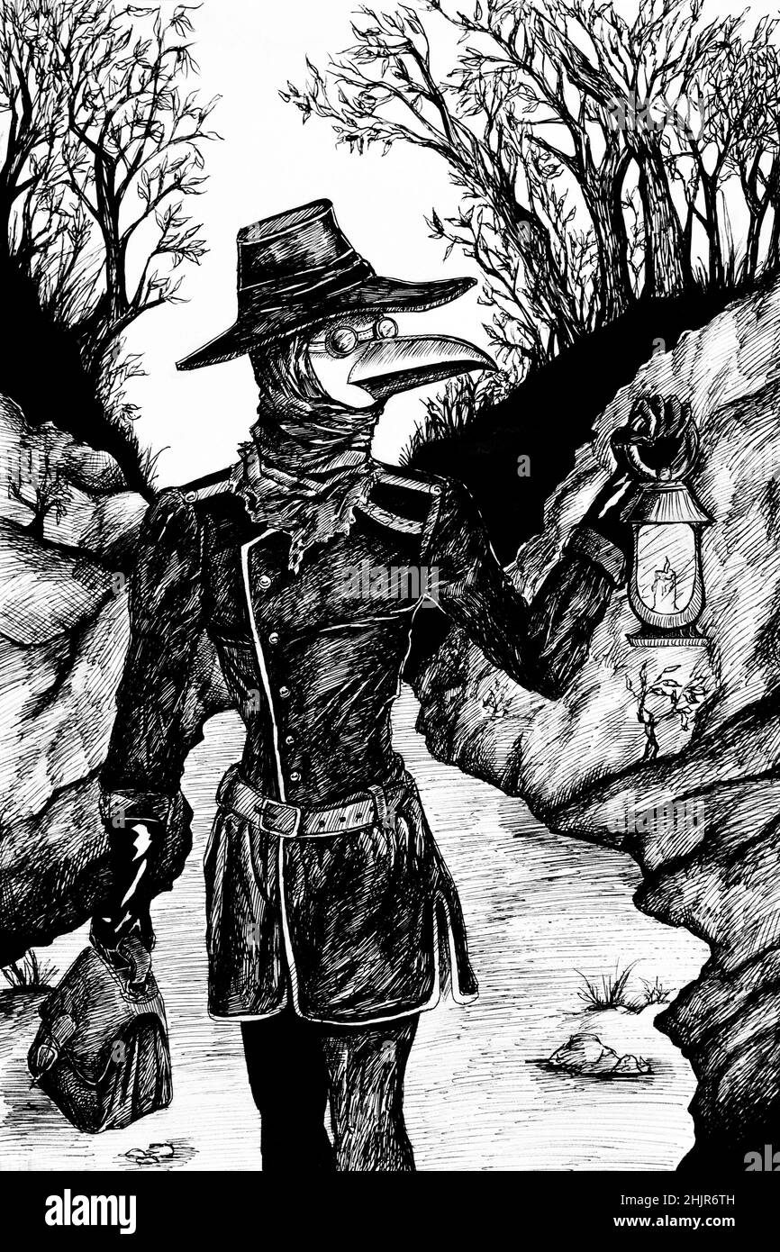 Die Plague Doctor Ink Illustration Stockfoto