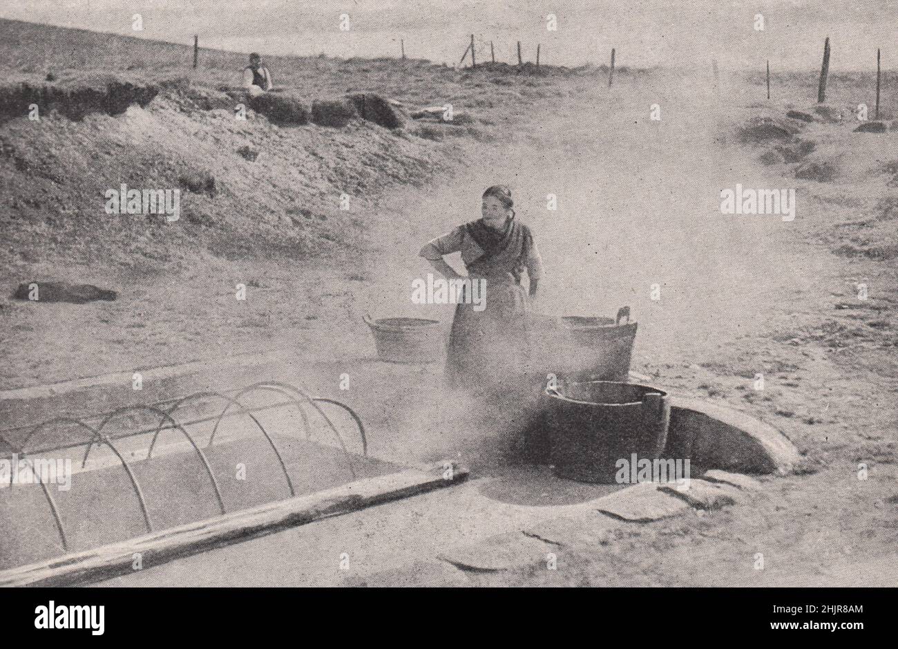 Bequeme und stets einsatzbereite Warmwasserversorgung in Reykjavik. Island (1923) Stockfoto