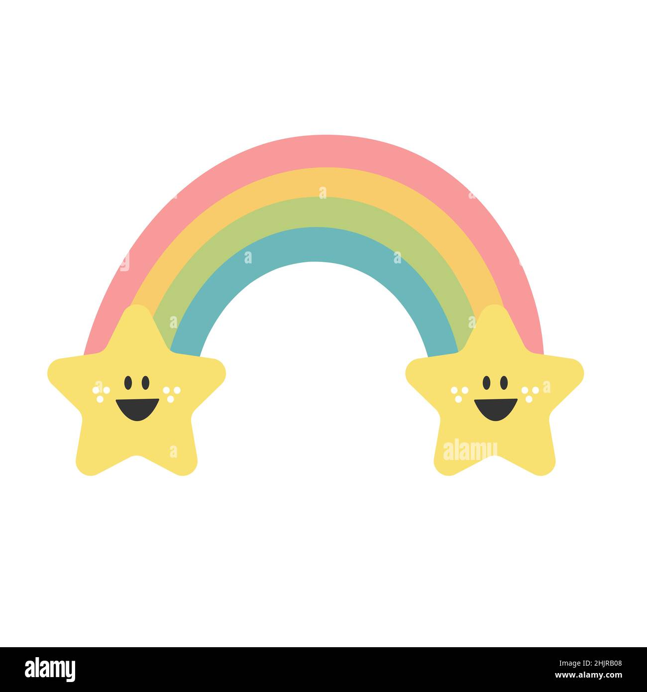 Handgezeichneter Regenbogen und Stern. Niedliche Kinderkrippe Ikone. Babydusche. Schöne Cartoon-Star für Tapete, Stoff, Verpackung, Kleidung. Vektorgrafik. Stock Vektor