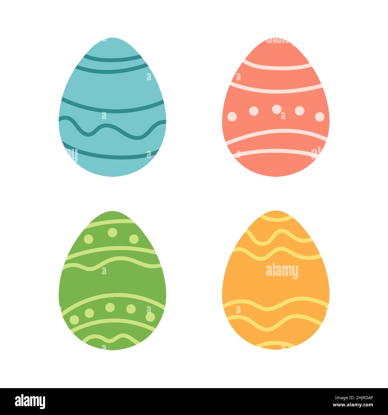 Einfache Ostern stilisierte Ei in flachen Cartoon-Design - Vektor auf weißem Hintergrund gesetzt. Vier Federsymbole Stock Vektor