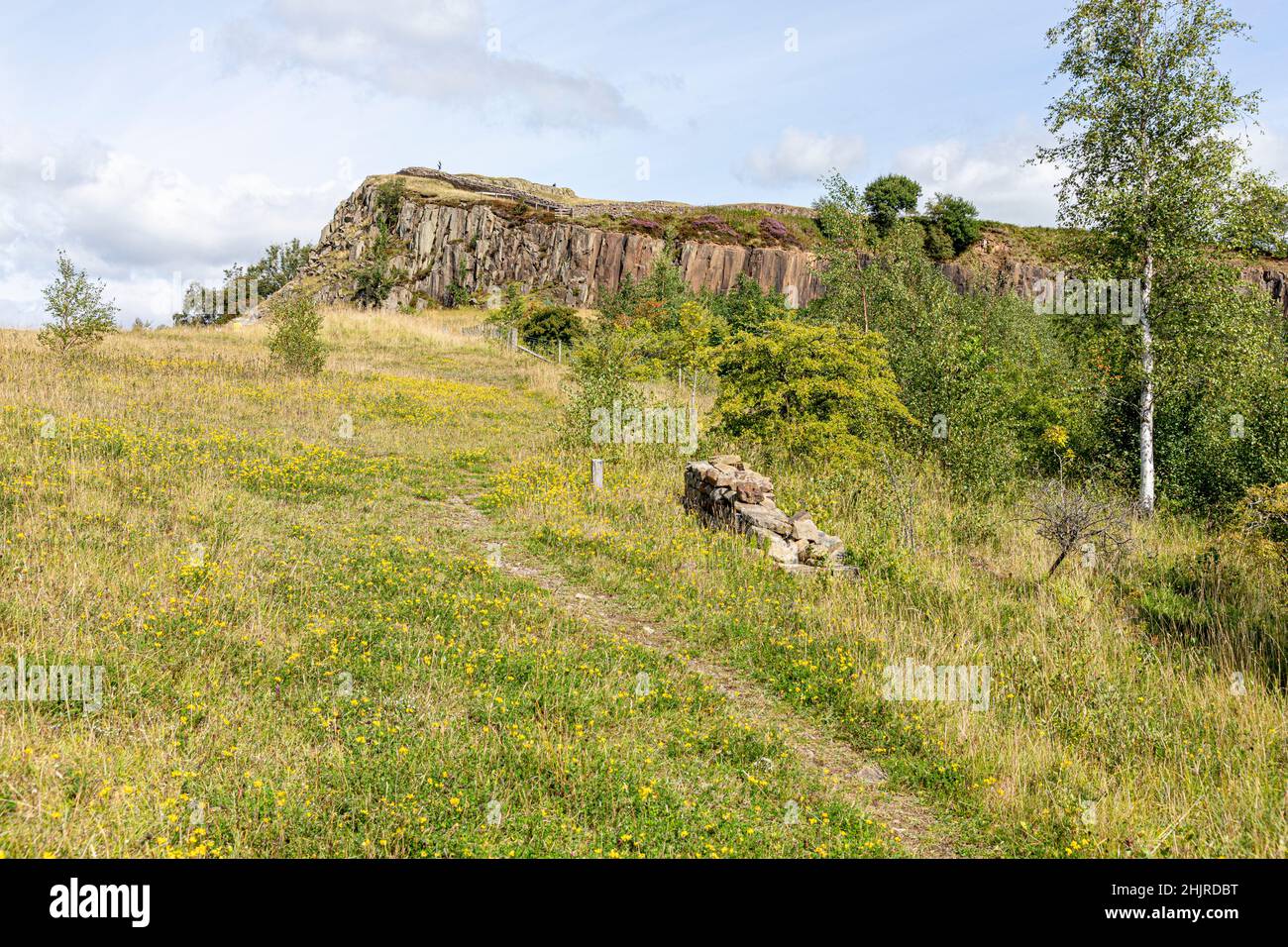 The Whin Sill at Walltown Crags, Walltown Country Park, Northumberland, Großbritannien Stockfoto