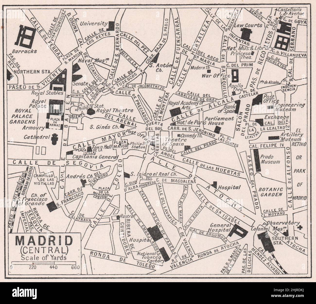 Plätze und Durchgangsstraßen der stattlichen Hauptstadt Spaniens. Madrid (Karte 1923) Stockfoto