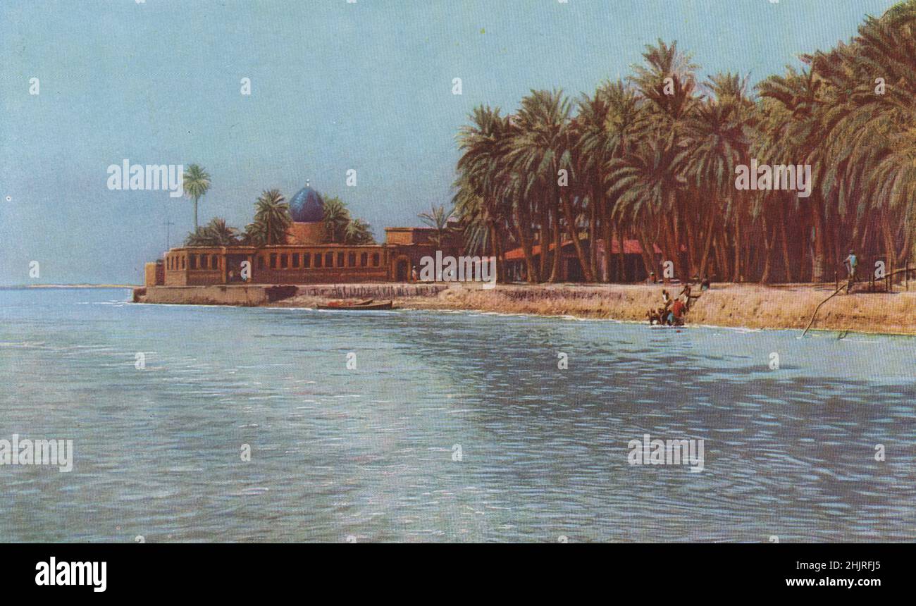 Kurna steht dort, wo sich Tigris & Phrat verbinden. Auf einer Biegung des Tigris über der Stadt befindet sich das sagenumwobene Grab von Ezra, wo Pilger anhalten. Irak. (1923) Stockfoto