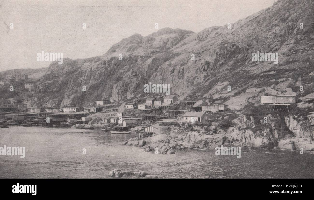 Fischerdorf an der eisernen Küste am Eingang zum Hafen von St. John. Kanada. Neufundland (1923) Stockfoto
