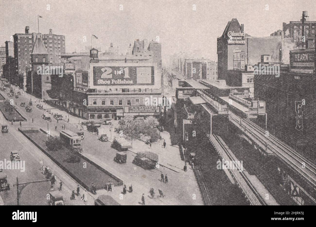 Hochbahn an der Columbus Avenue und am Broadway. New York City (1923) Stockfoto