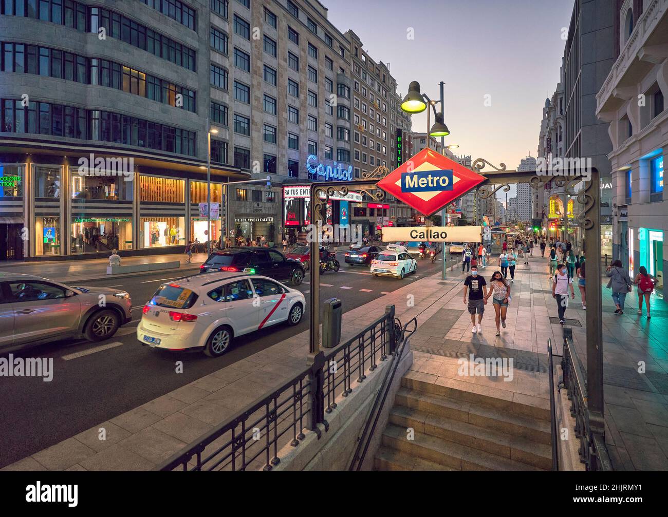 Callao subway sign at Gran Via street, Madrid, Spain. Stockfoto