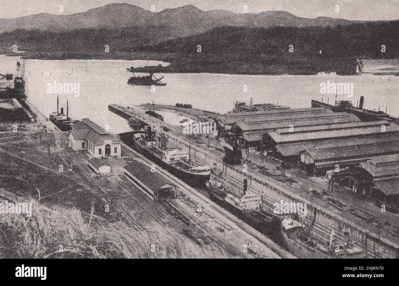 Balboa-Werfer und Trockendock am pazifischen Ende des Kanals Panama (1923) Stockfoto