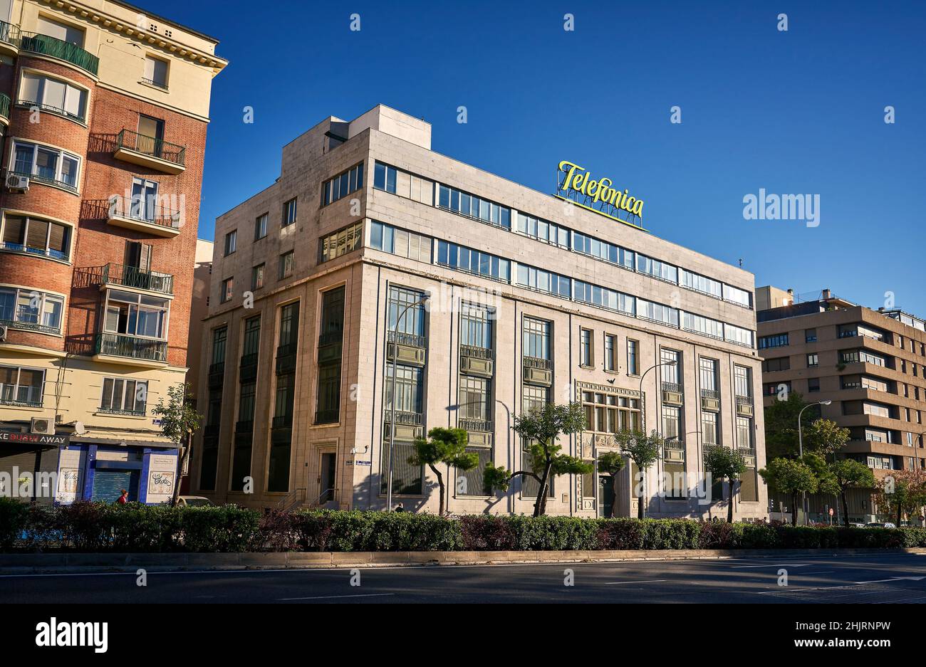 Ehemaliges Gebäude der North Central Telefonica im Art déco-Stil. Madrid, Spanien. Stockfoto