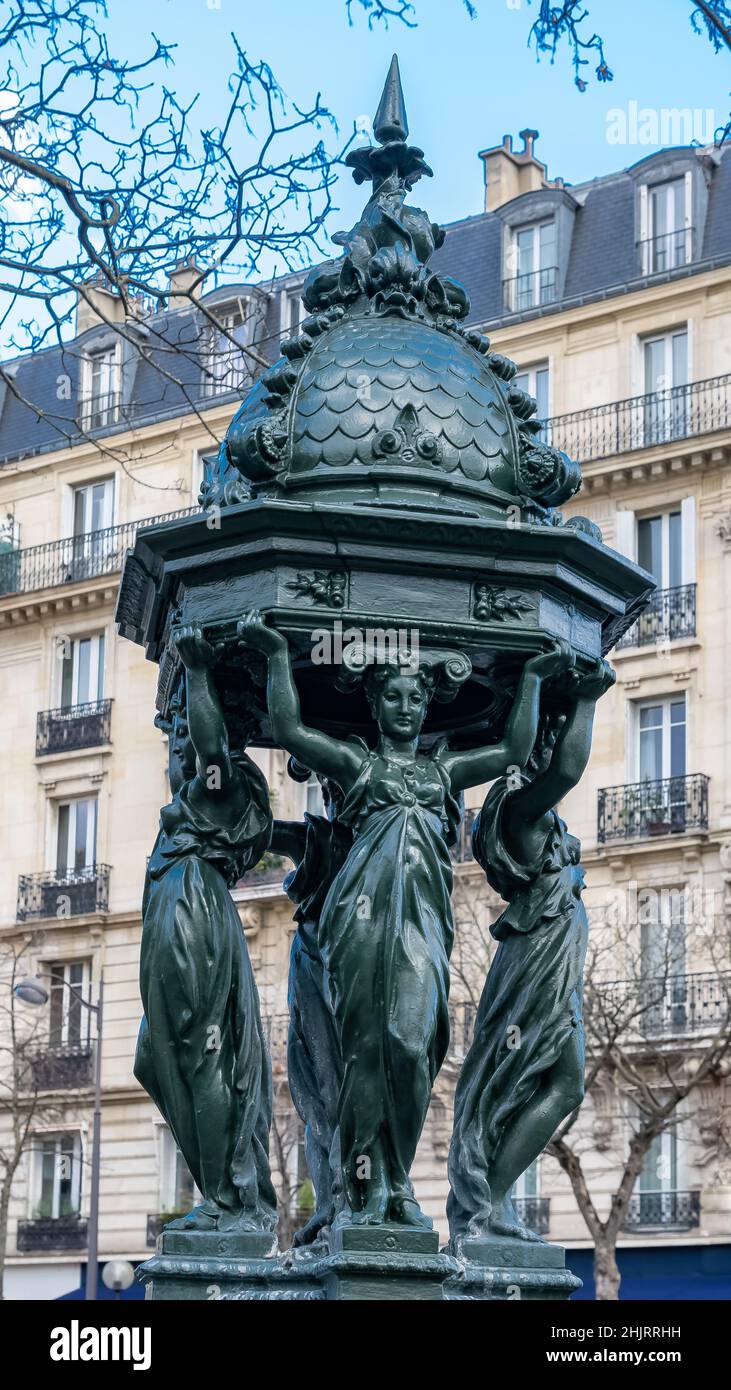 Paris, ein wunderschöner Wallace-Brunnen im Zentrum Stockfoto