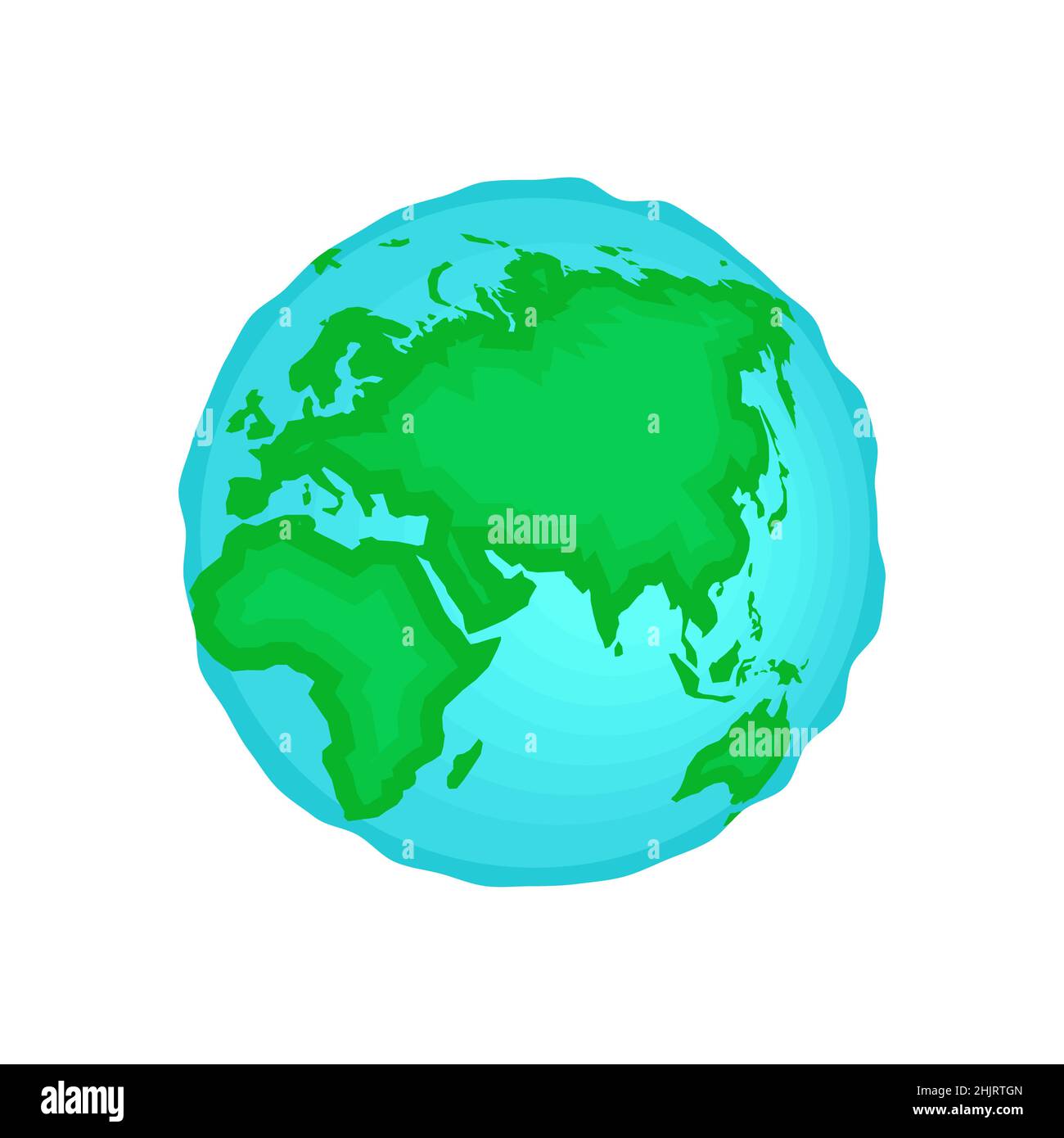 Symbol „Planet Erde“. Weltkarte in Globenform Symbol. Eurasien, Afrika und Australien Kontinente und Ozeane isoliert eps Abbildung auf weißem Hintergrund Stock Vektor