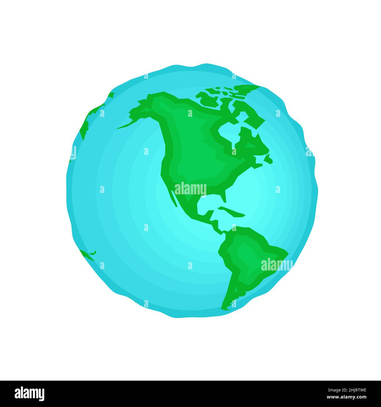 Symbol „Planet Erde“. Weltkarte in Globenform Symbol. Süd- und Nordamerika Kontinente und Ozeane isoliert eps Abbildung auf weißem Hintergrund Stock Vektor