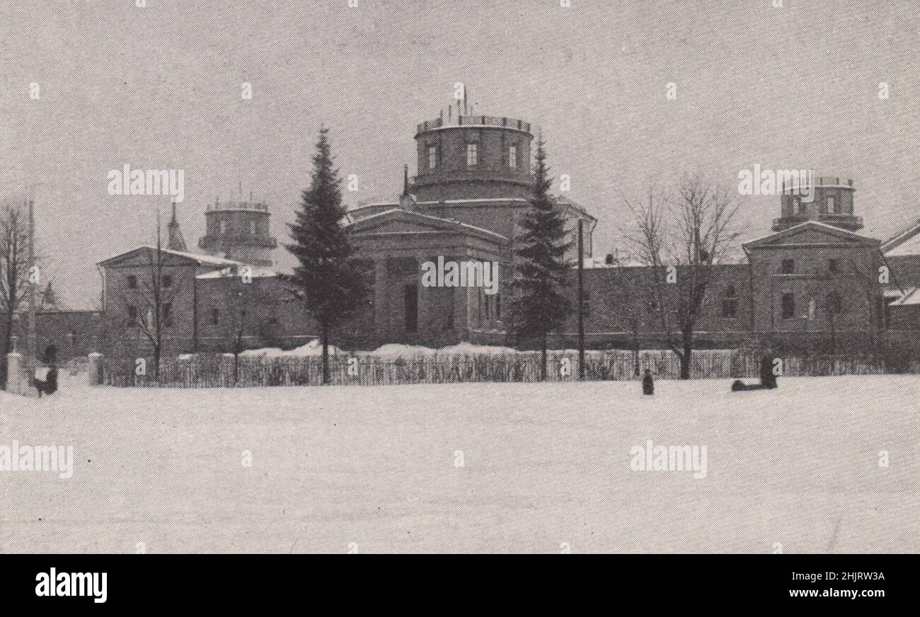 Winteransicht des astronomischen Observatoriums in Pulkova. Russland (1923) Stockfoto