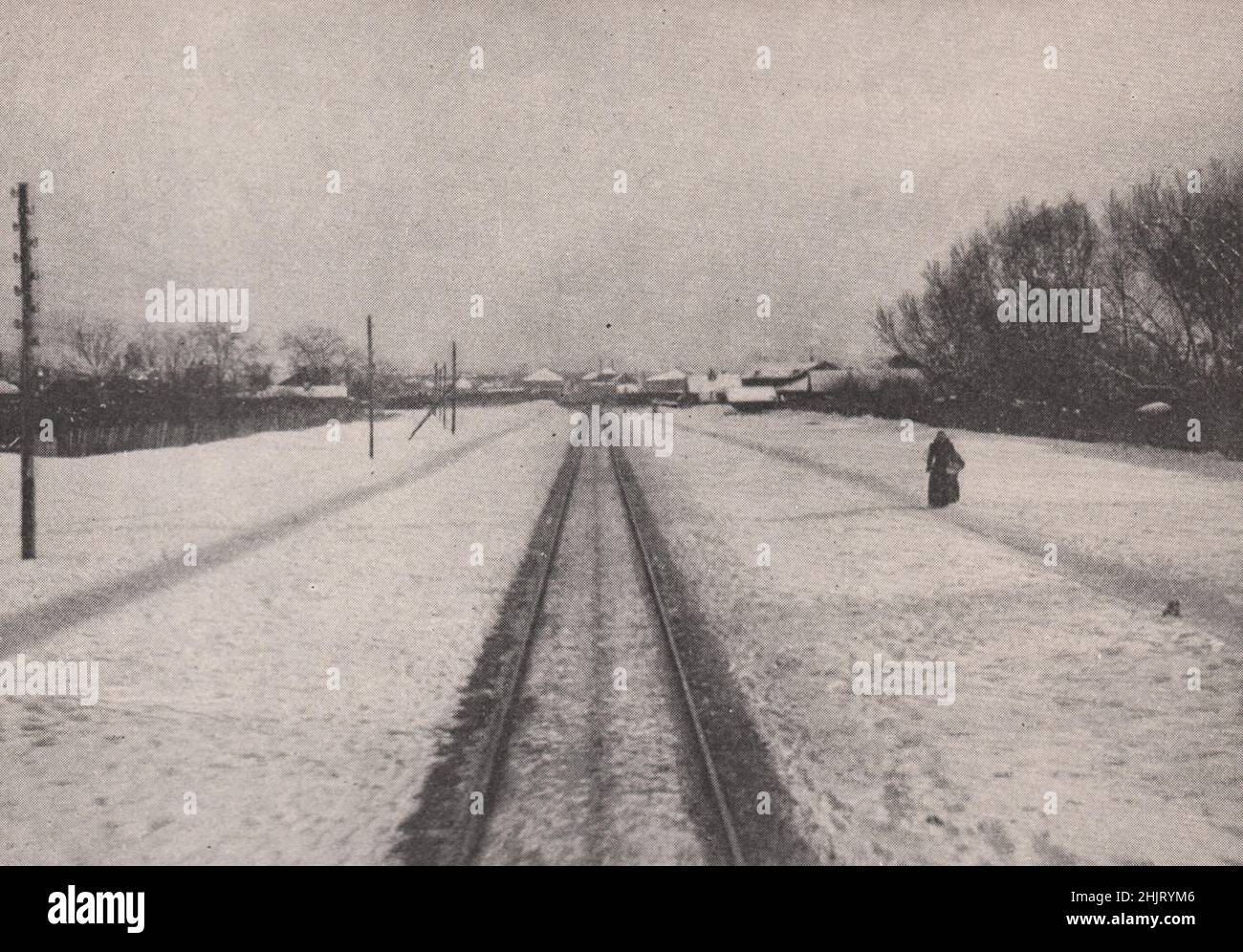 Abschnitt der Großen Transsibirischen Eisenbahn bei Omsk. Russland (1923) Stockfoto