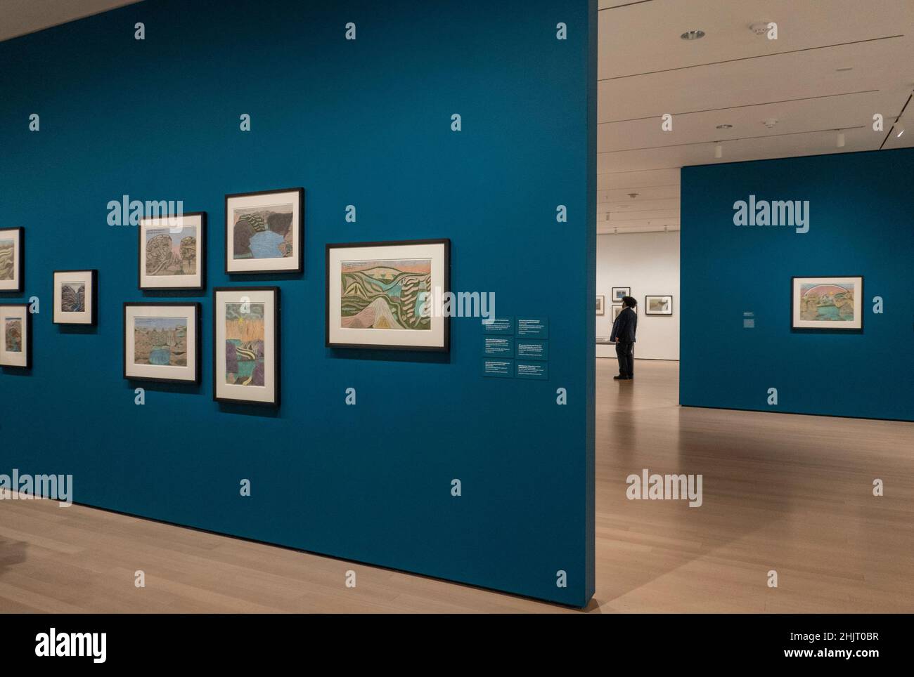 Ausstellung „Joseph E. Yoakum: What I Saw“ im Museum of Modern Art in New York City, USA 2022 Stockfoto