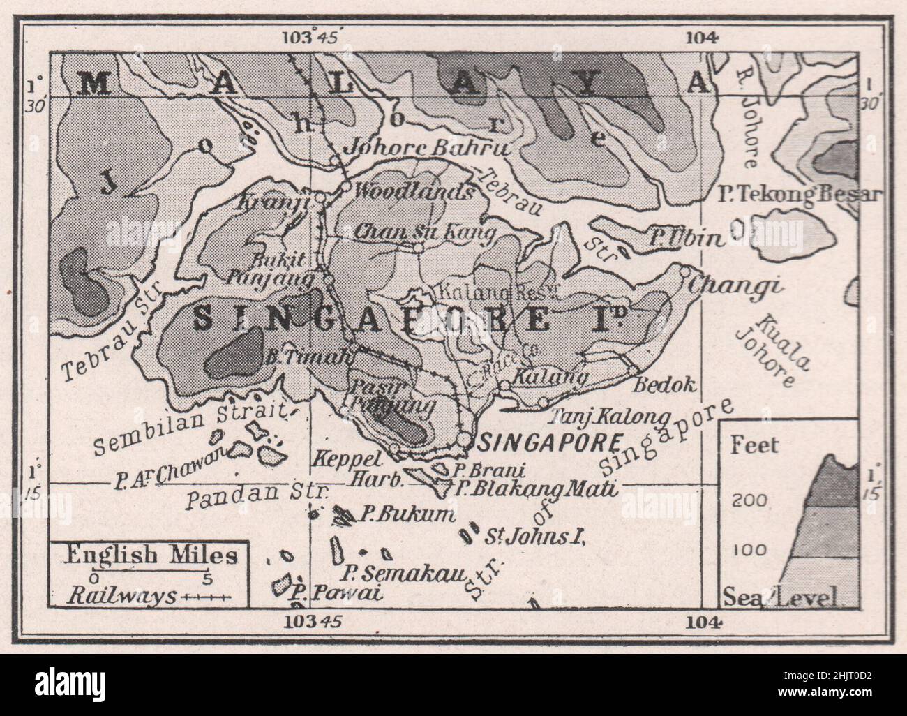 Kanäle und Häfen der Insel. Singapur (Karte 1923) Stockfoto