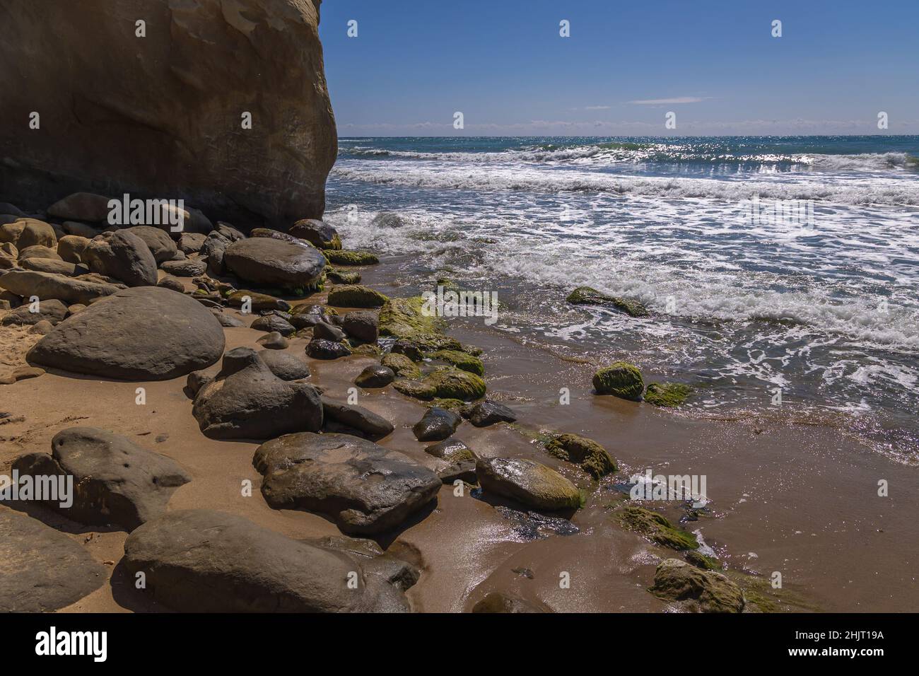 Küste in Byala Stadt und Badeort in Ostbulgarien, an der bulgarischen Schwarzmeerküste in der Provinz Varna, Bulgarien Stockfoto