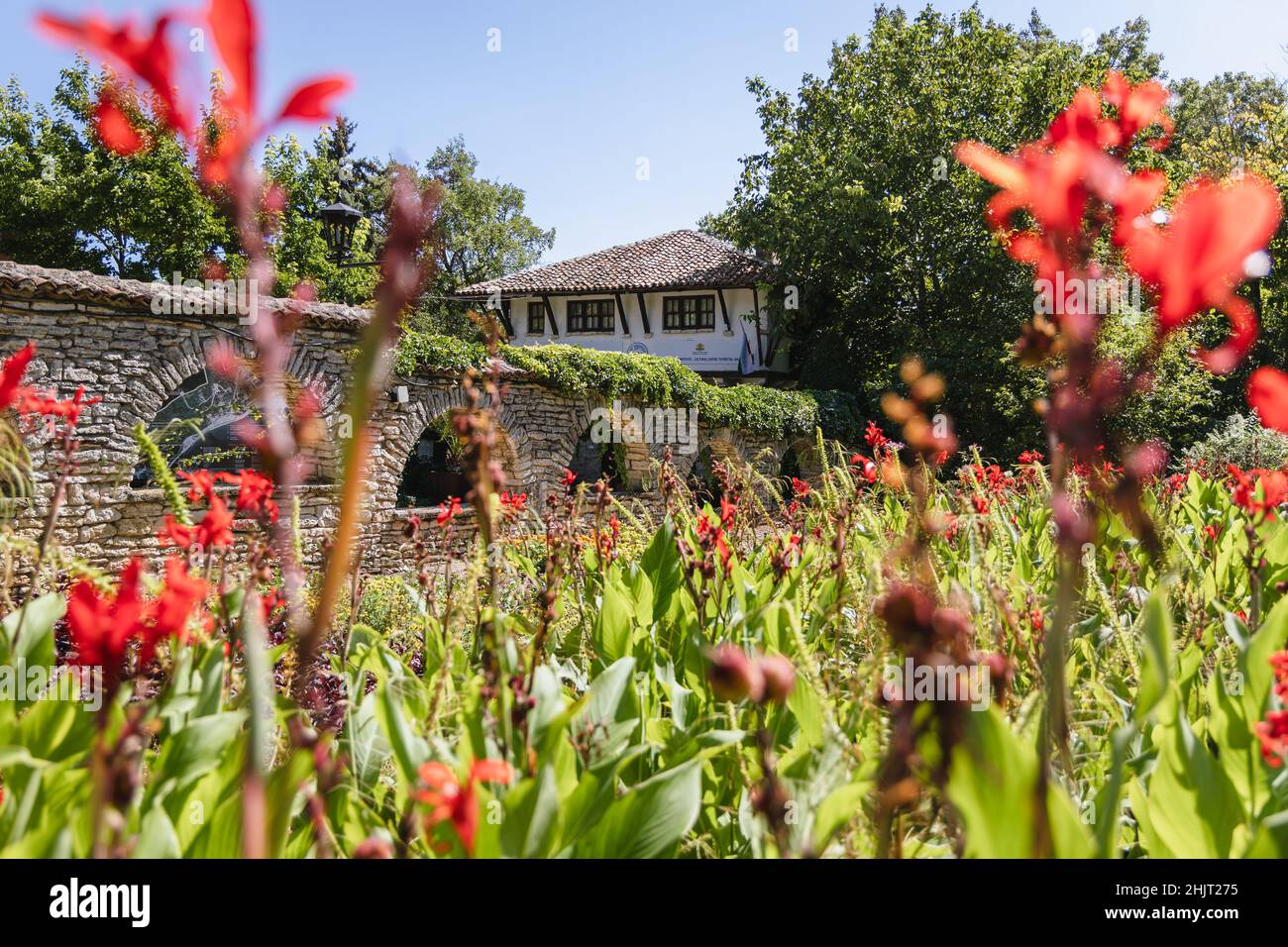 Der Palast Architekturpark und Botanischer Garten Komplex in Balchik, Küstenstadt am Schwarzen Meer im Süden von Dobruja, Bulgarien Stockfoto