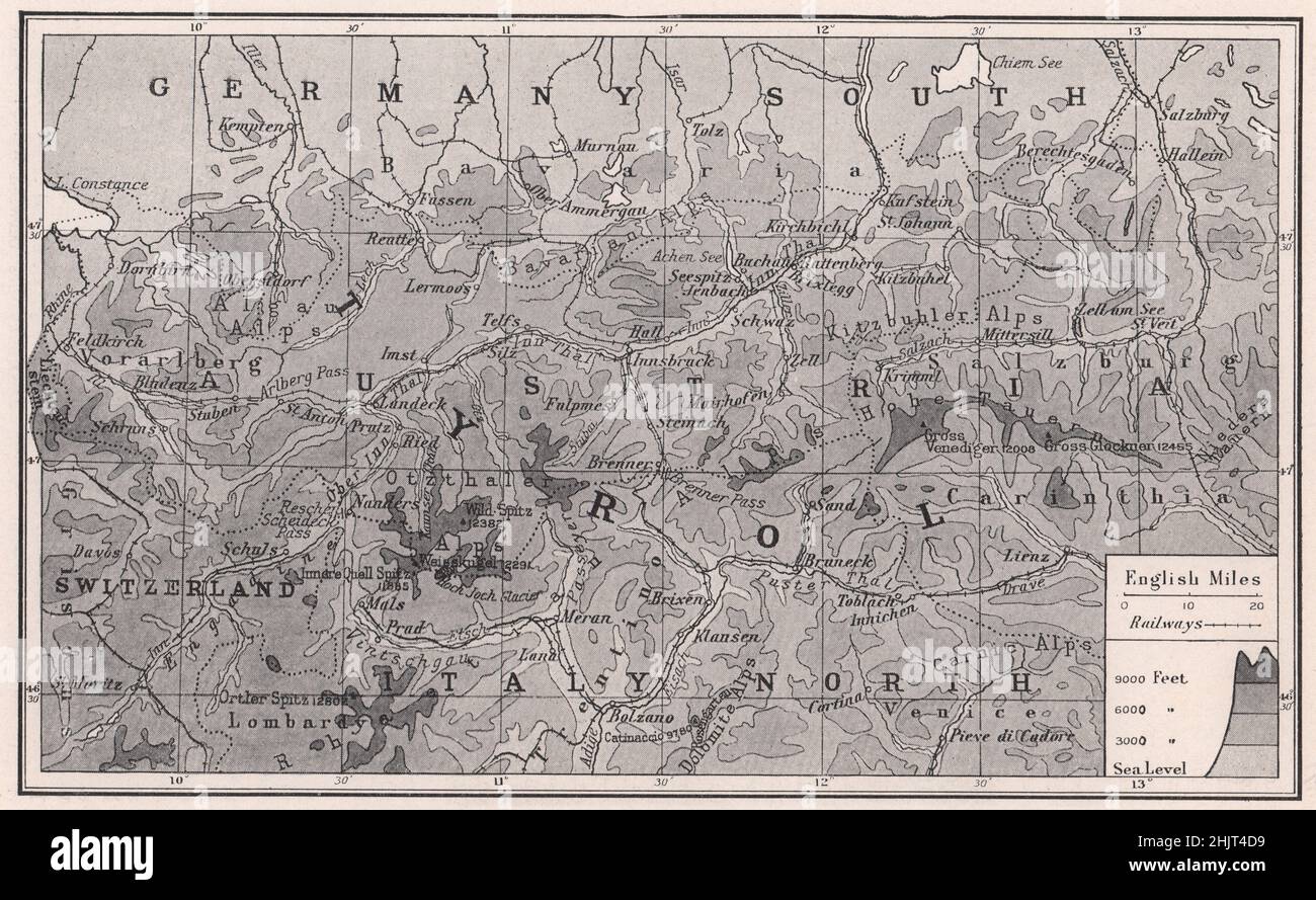 Tirol liegt an der Bergmauer von Österreich und Italien (1923 Karte) Stockfoto
