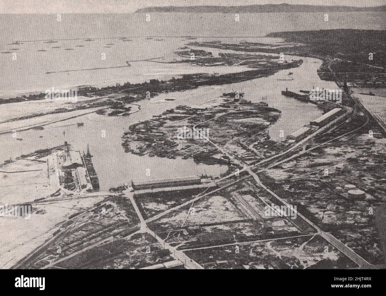 Fein konstruierter Hafen von Los Angeles aus der Luft. Kalifornien. Vereinigte Staaten (1923) Stockfoto