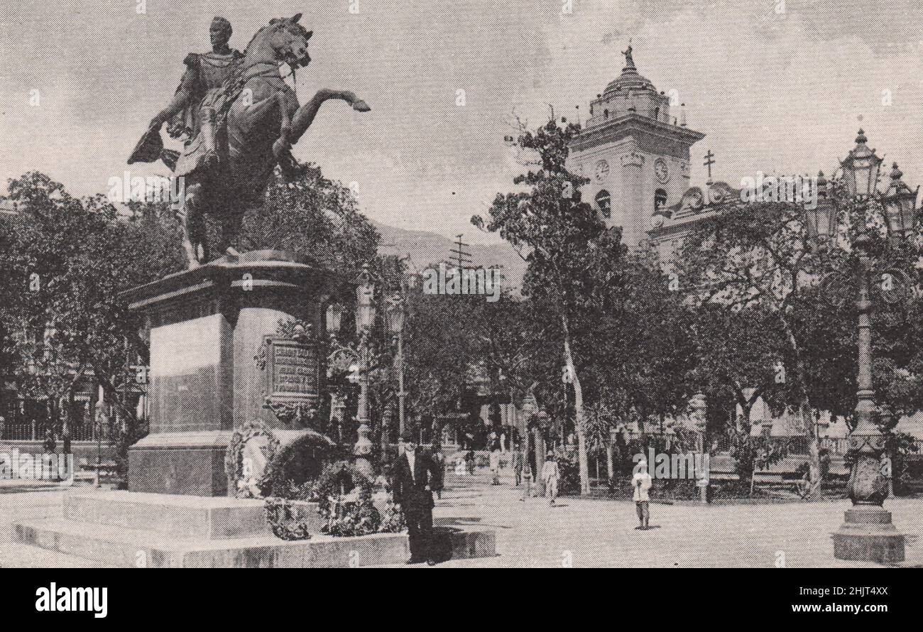 Statue von Bolivar, dem Befreier, in der Nähe der Kathedrale von Caracas. Venezuela (1923) Stockfoto