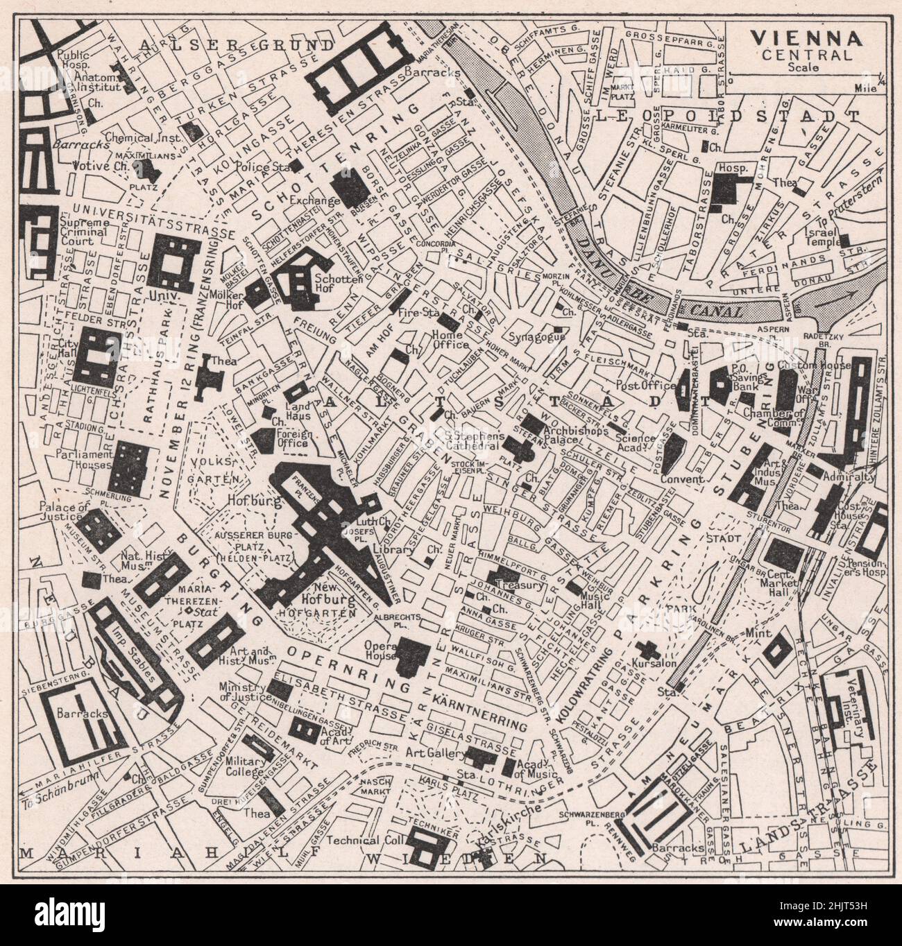 Wien mit seinem Straßenring rund um die Altstadt. Österreich (Karte 1923) Stockfoto