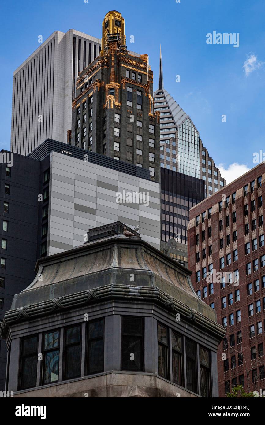 Nahaufnahme der städtischen Gebäude in Chicago Stockfoto