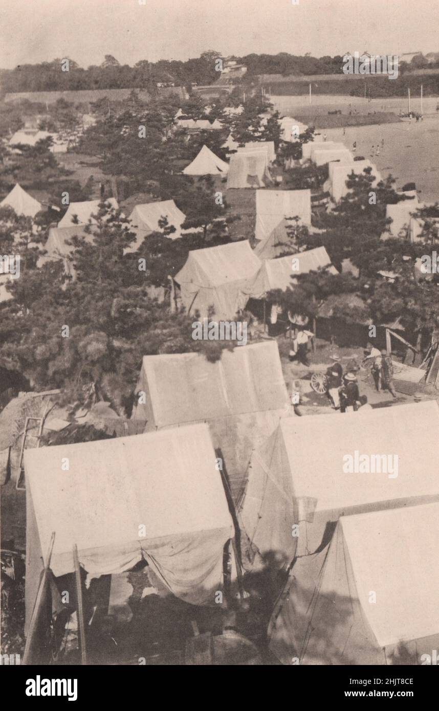 Erdbeben in Japan 1923: Die Flüchtlingslager vor dem kaiserlichen Palastgelände Stockfoto