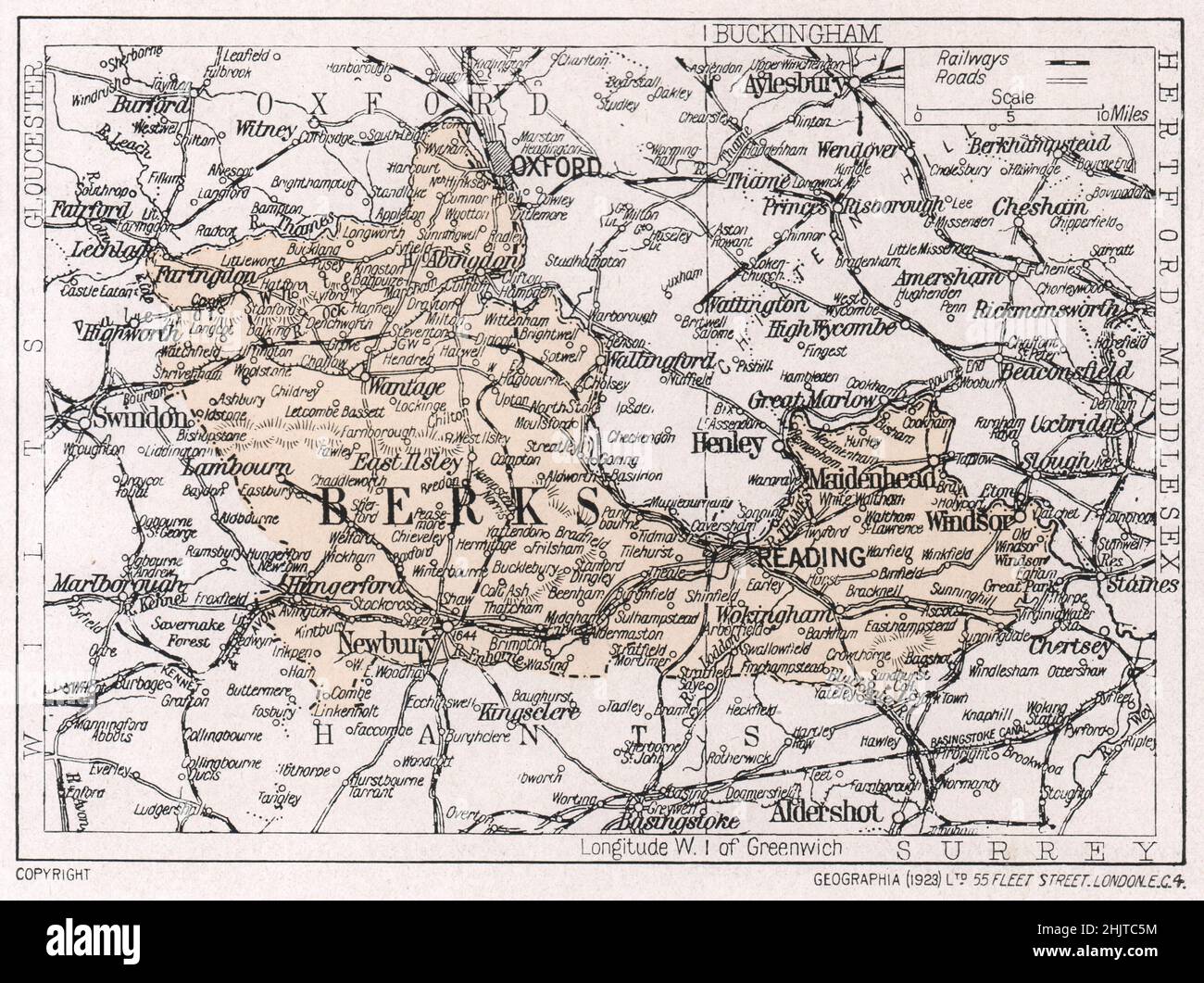 Karte von der Grafschaft von der Grafschaft von England (1913) Stockfoto