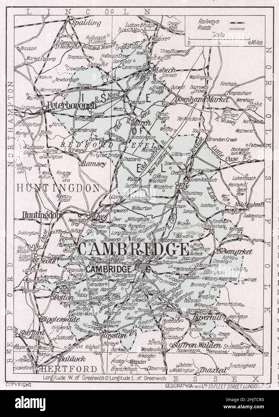 Karte von Cambridgeshire (1913) Stockfoto