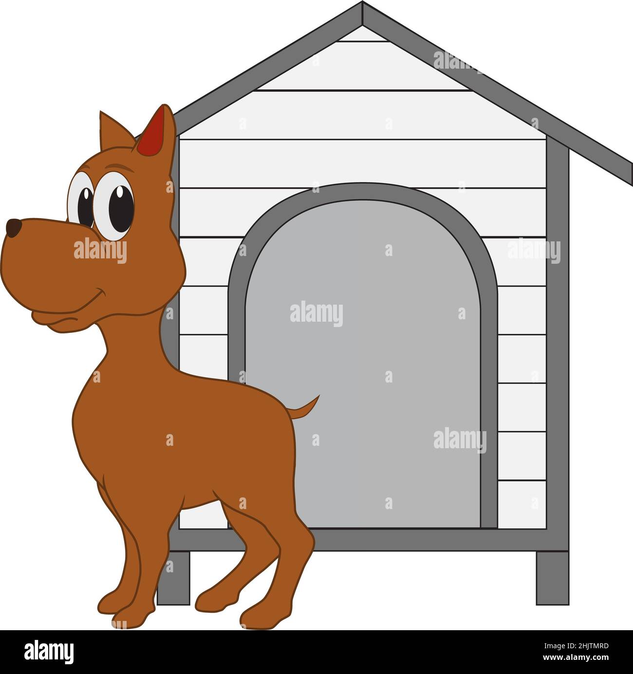 Cartoon-Illustration eines niedlichen Hundes und eines Hundehauses Stockfoto