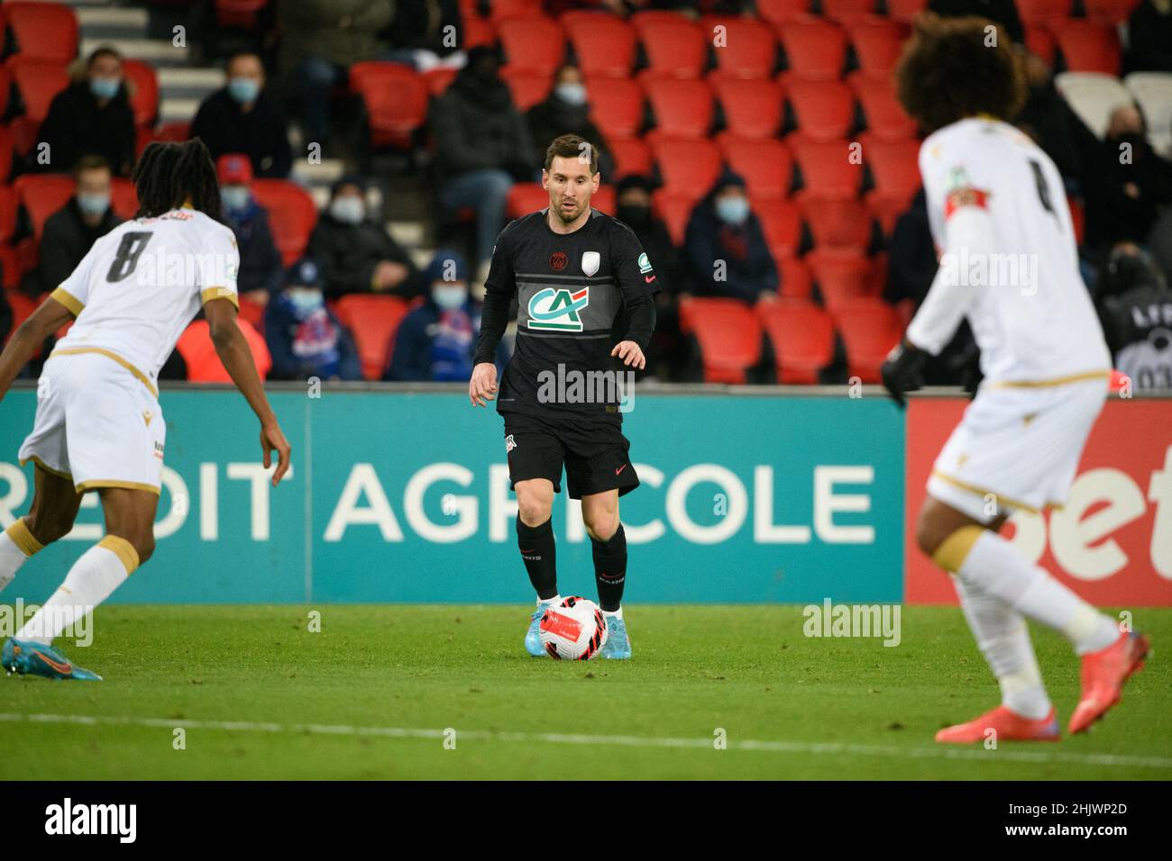 Lionel Messi während des French Cup Paris Saint-Germain gegen OGC Nizza Fußballspiel im Parc des Princes Stadion am 31. Januar 2022 in Paris, Frankreich. Foto von Laurent Zabulon/ABACAPRESS.COM Stockfoto