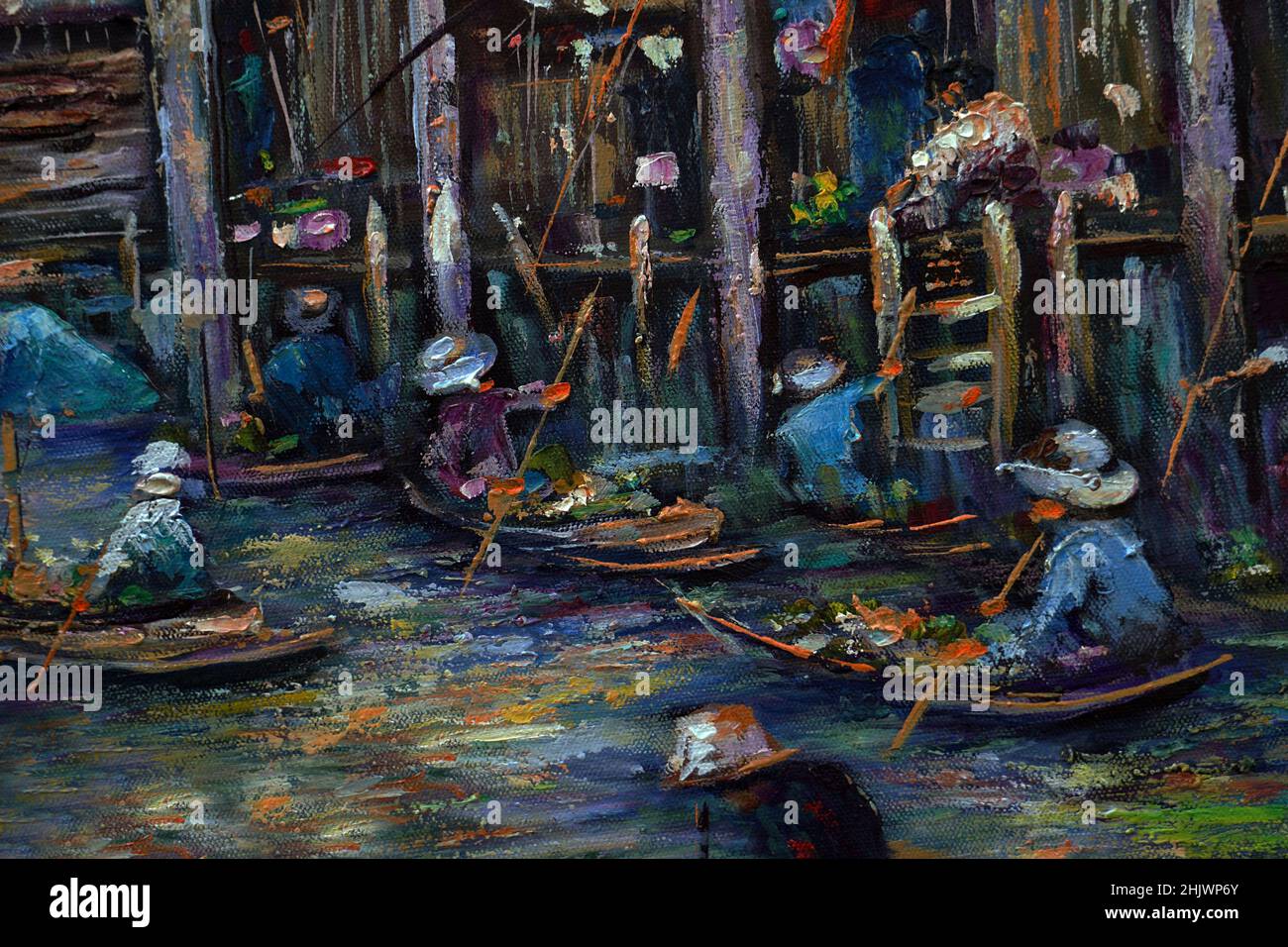 Hand gezeichnet Kunst Malerei Ölfarbe Floating Markt , ländliches Leben , ländliches thailand Stockfoto