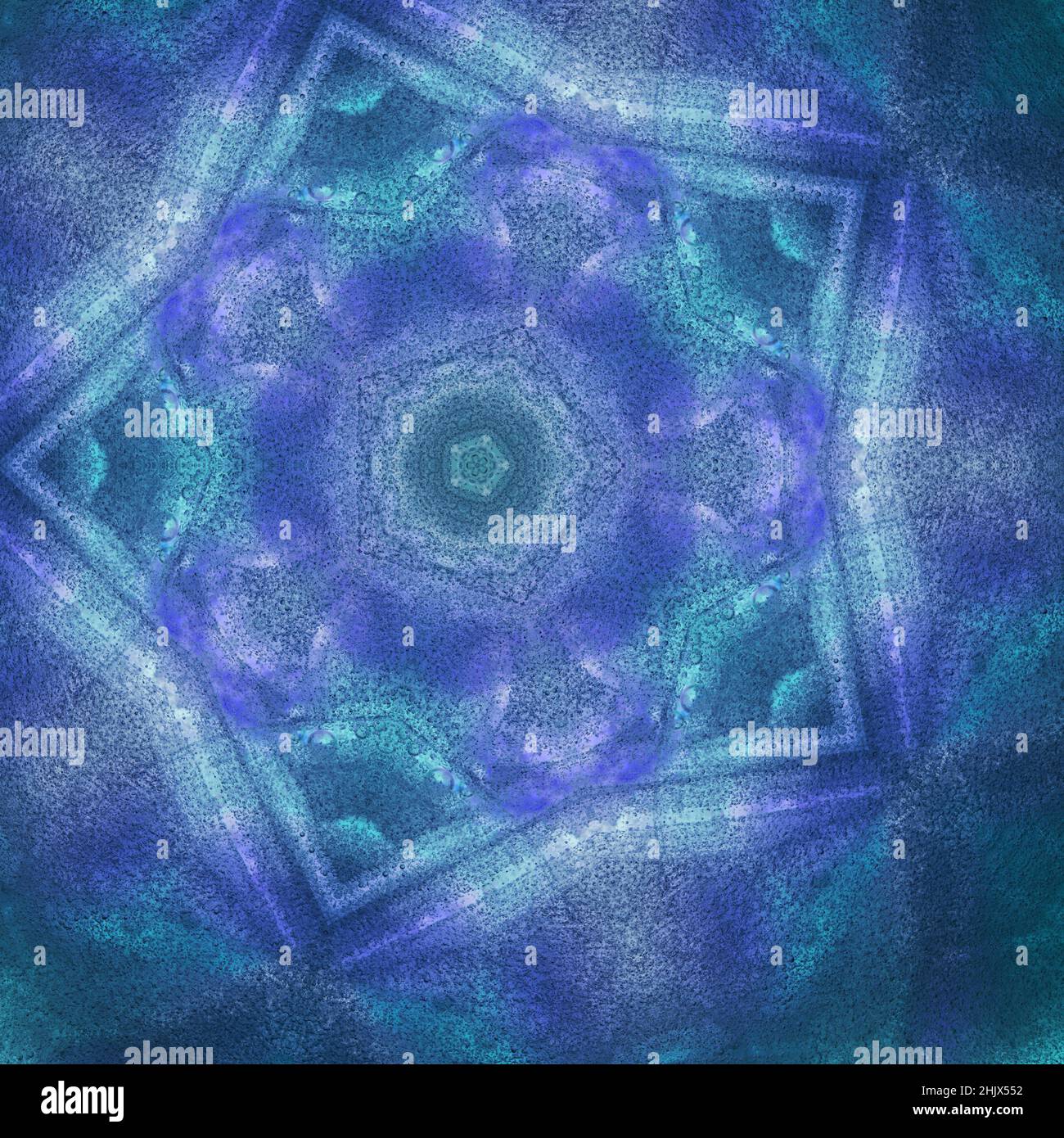 Kaleidoskop wiederholendes Muster mit Rotationssymmetrie, Eisstruktur mit Rissen und Blasen Stockfoto