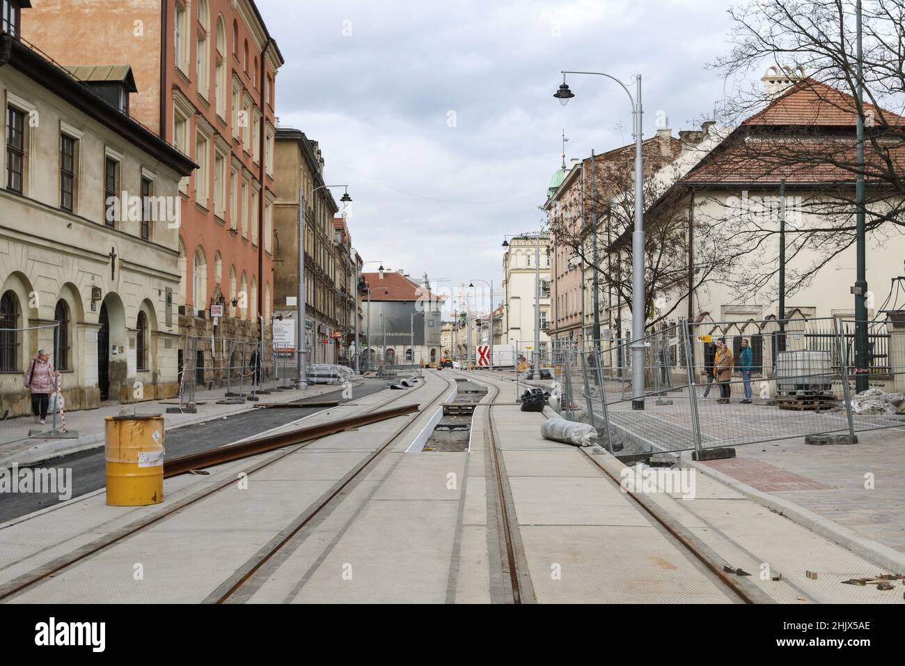 Allgemeine Renovierung der Krakowska Straße in Krakau, Polen. Stockfoto