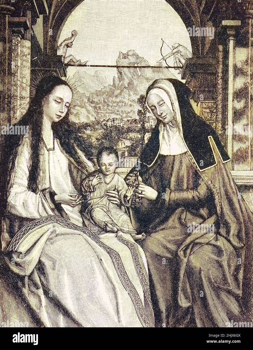 Maria mit dem Kind neben der heiligen Anna von Quentin Massys, 1466-1530/Maria mit dem Art neben der heiligen Anna von Quentin Massys, 1466-1530, Historisch, digital verbesserte Reproduktion einer Vorlage aus dem 19. Jahrhundert/digitale Reproduktion einer Originalvorlage aus dem 19. Jahrhundert Stockfoto