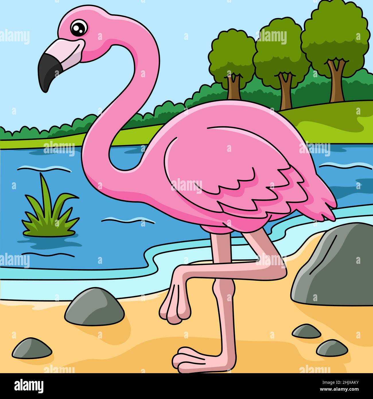 Flamingo Cartoon Vektor Farbige Illustration Alamy