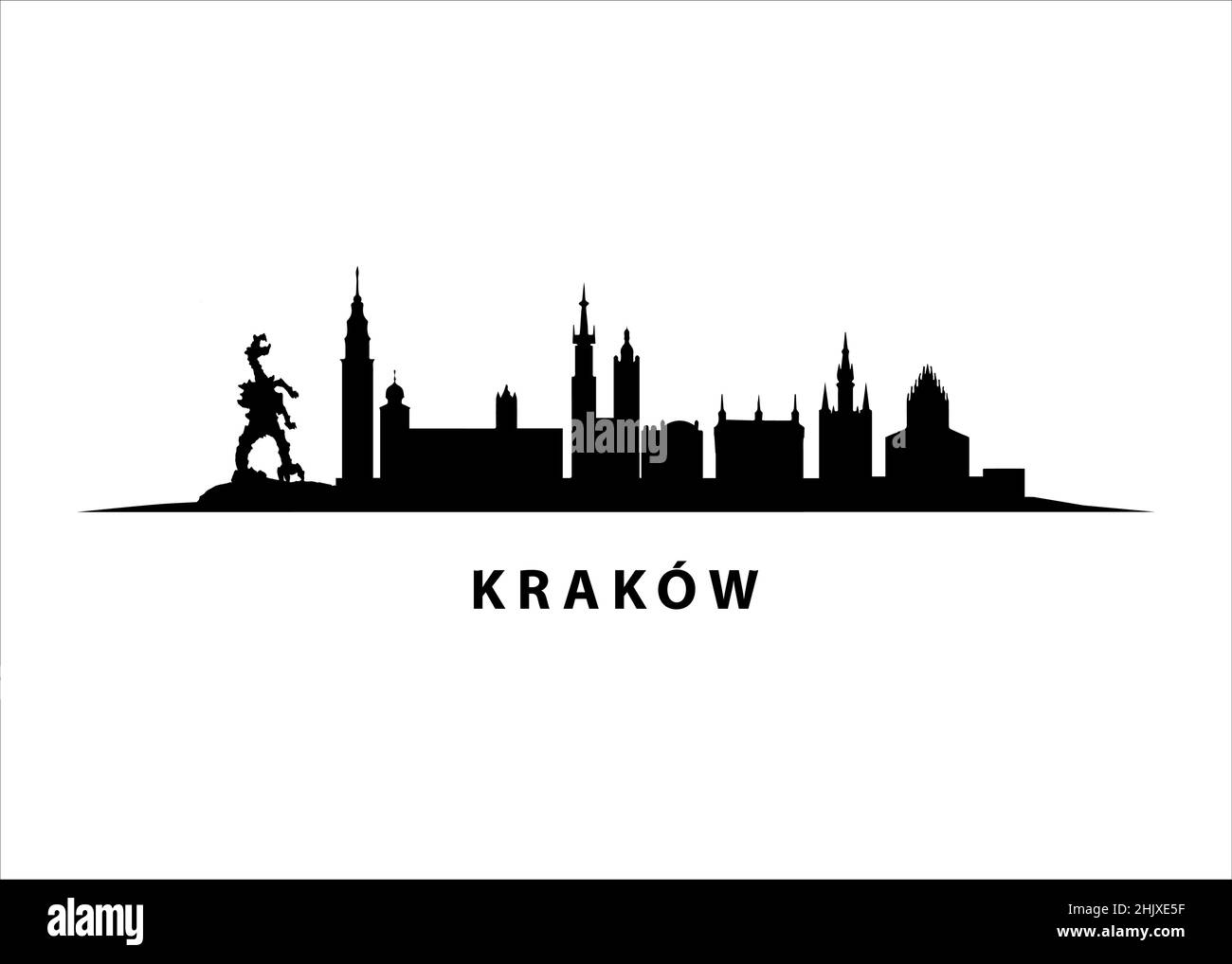 Kraków Vektor Skyline Schwarz Silhouette der Stadt in Polen Stock Vektor